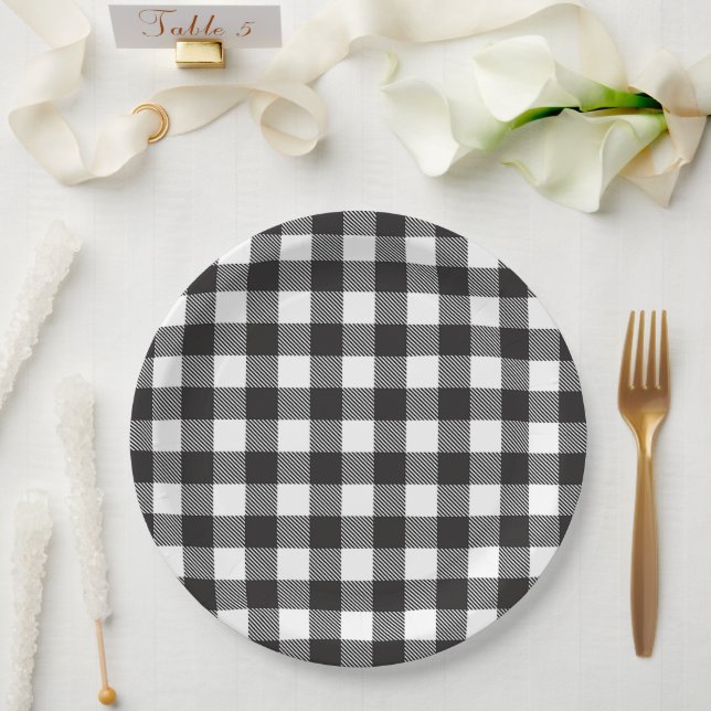 Assiettes En Carton Buffle noir blanc En vichy vérifier les jours féri (Mariage)