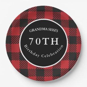 Assiettes En Carton Buffle rouge et noir Plaid Rustique fête d'anniver
