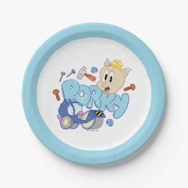 Assiettes En Carton BUGS BUNNY BUILDERS™| Porky Sketch Art (Devant)