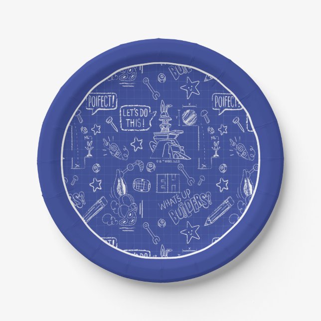 Assiettes En Carton BUGS BUNNY BUILDERS™| Sketch Blueprint Pattern (Devant)