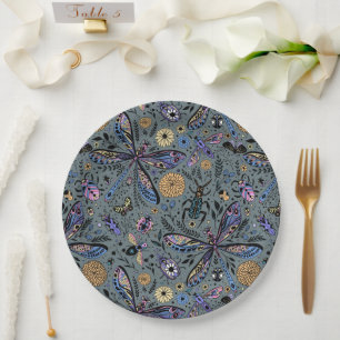 Assiettes En Carton Bugs de Doodle sur le gris de latte