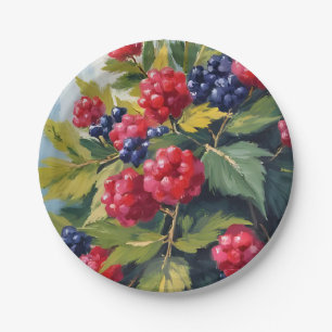 Assiettes En Carton Buisson de framboises Mûres Aquarelle Fruit