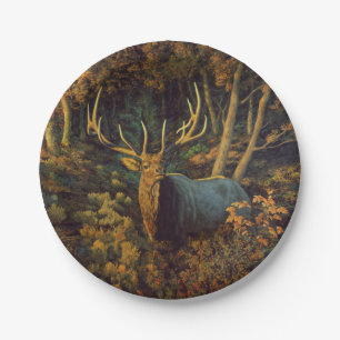 Assiettes En Carton Bull Elk dans la forêt d'automne