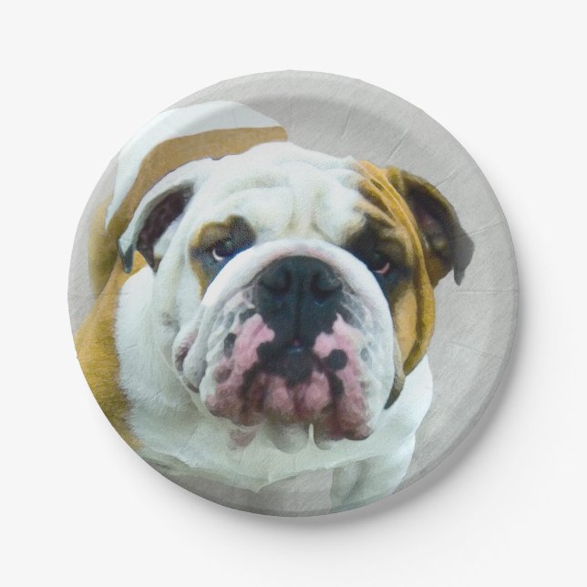 Assiettes En Carton Bulldog Painting - Joli art original chien (Devant)