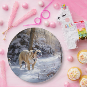 Assiettes En Carton Bulldog Qu'Il Neige Noël Brossé