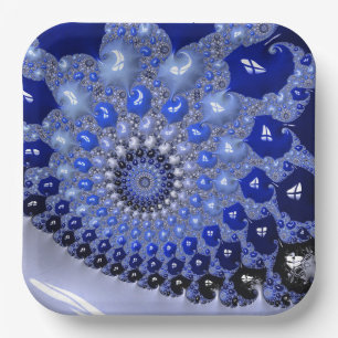 Assiettes En Carton Bulles fractales ombrées bleues abstraites