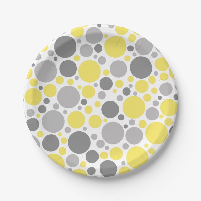 Assiettes En Carton Bulles jaunes gris modernes (Devant)