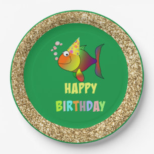 Assiettes En Carton Bulles Poisson d'anniversaire, Plaques de papier