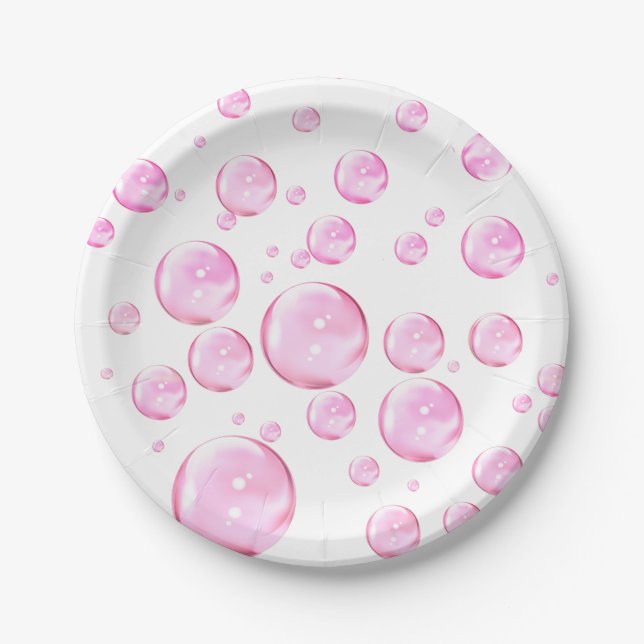 Assiettes En Carton Bulles roses blanches (Devant)