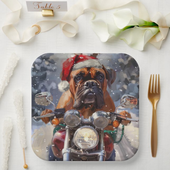 Assiettes En Carton Bullmastiff Chien équitation Moto Noël (Mariage)