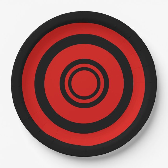 Assiettes En Carton Bullseye, cercles concentriques - noir et rouge (Devant)
