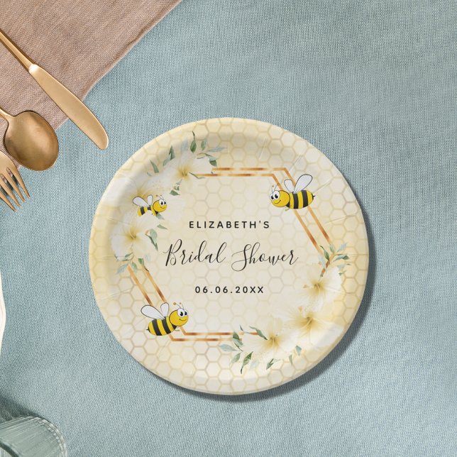Assiettes En Carton Bumble abeille jaune nid d'abeille floral shower d (Créateur téléchargé)
