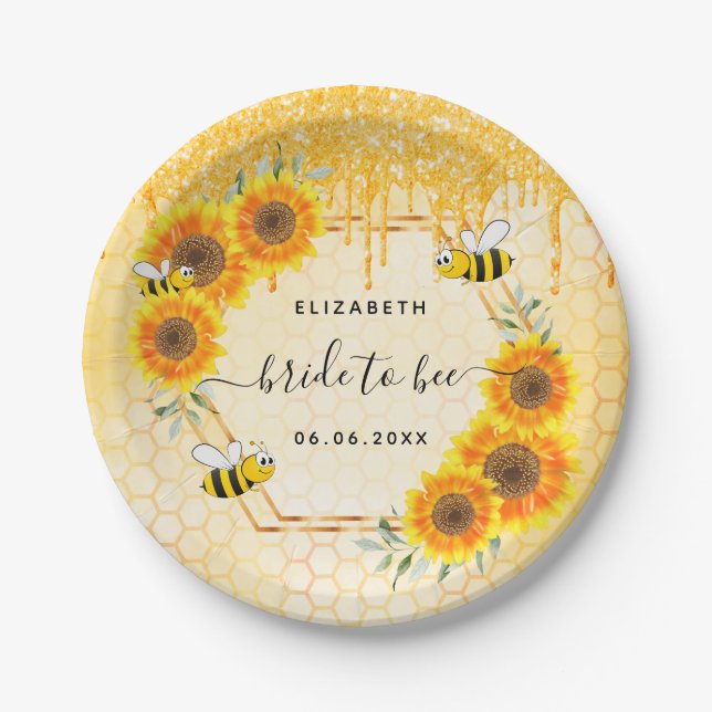 Assiettes En Carton Bumble abeille or parties scintillant tournesol do (Devant)