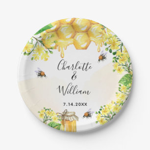 Assiettes En Carton Bumble abeilles miel fleurons jaunes mariage