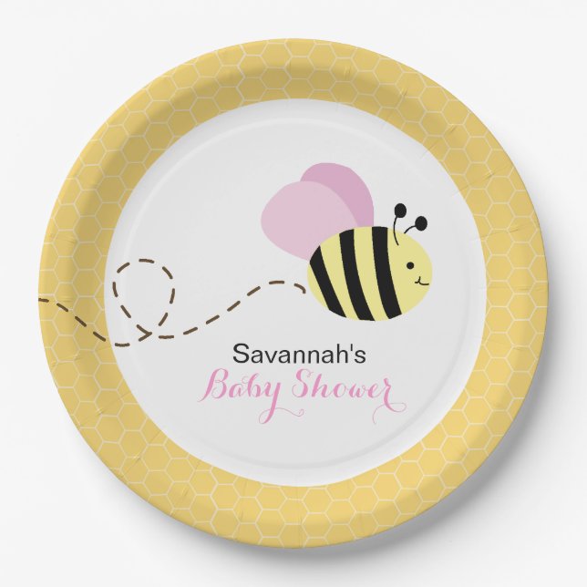 Assiettes En Carton Bumble Bee Rose Ailes Plaque de papier personnalis (Devant)