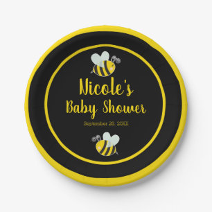 Assiettes En Carton Bumble Thème Bébé Shower Noir et Jaune