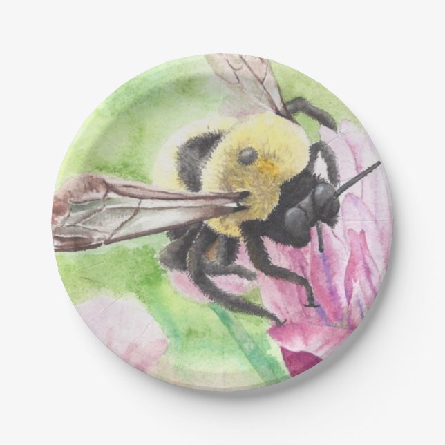 Assiettes En Carton Bumblebee dans les fleurs (Devant)