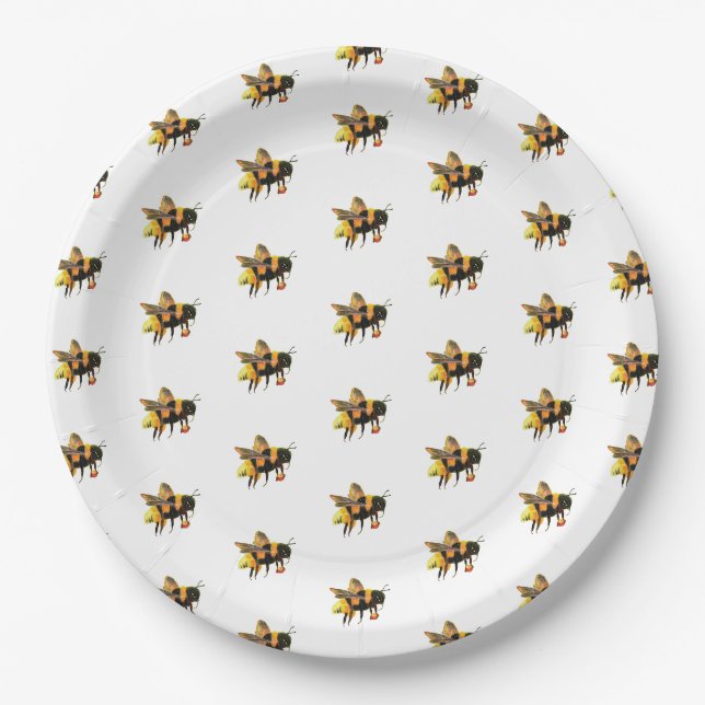 Assiettes En Carton Bumblebees collectant le nectar et le pollen (Devant)