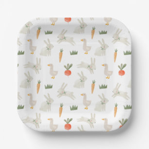Assiettes En Carton Bunnies & Canards sur le Motif de ferme