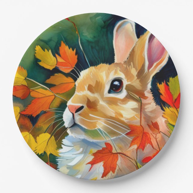 Assiettes En Carton Bunny d'automne (Devant)