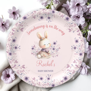 Assiettes En Carton Bunny Pink Purple Printemps Floral Girl Baby showe