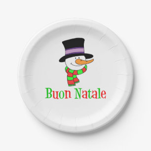 Assiettes En Carton Buon Natale Italien Joyeux Noël Snowman