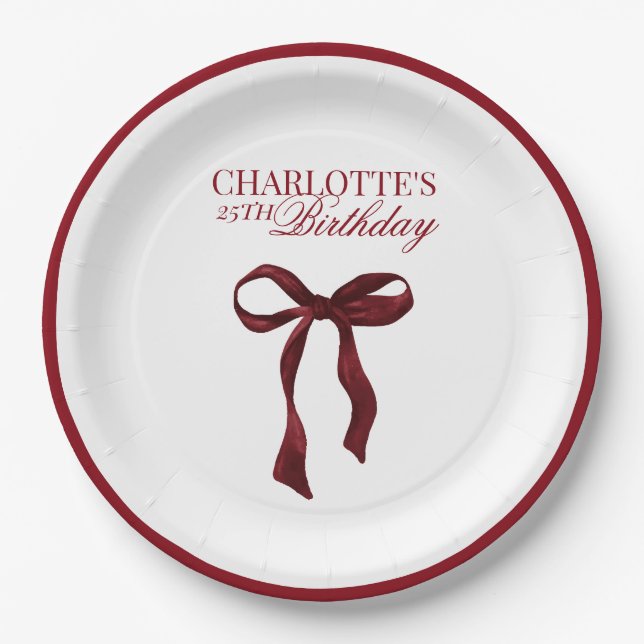 Assiettes En Carton Burgundy Bow Birthday (Devant)