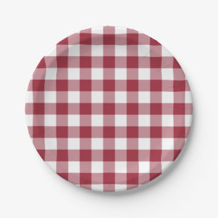 Assiettes En Carton Burgundy Classique Blanc En vichy Plaid Motif