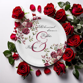 Assiettes En Carton Burgundy Floral Moderne "Dîner de répétition" Mari