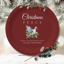 Assiettes En Carton Burgundy Peace Dove Holly Christian Christmas