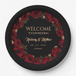 Assiettes En Carton Burgundy Roses Boho Wedding