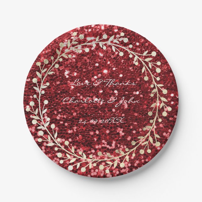 Assiettes En Carton Burgundy Rube Rouge Foxier Gold Wreath Garland (Devant)