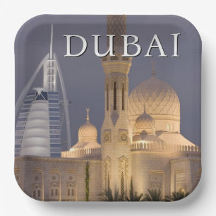 Assiettes En Carton Burj al Arab Mosquée le soir Dubaï