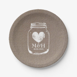 Assiettes En Carton Burlap country chic mason jarre mariage plaques