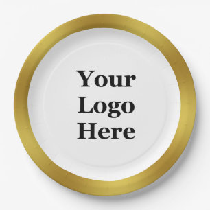 Assiettes En Carton Business Modèle Gold & White Votre logo ici