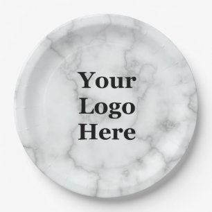 Assiettes En Carton Business Your Logo Here Faux Marbre blanc
