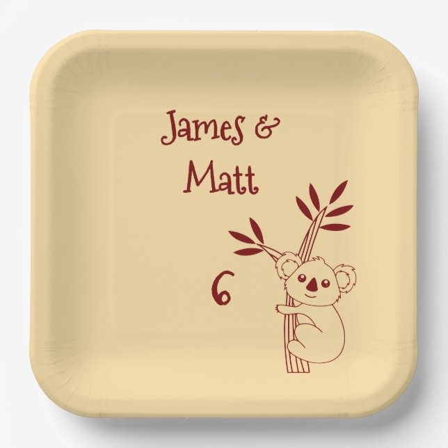 Assiettes En Carton Butter Yellow & Red Australian Animals Birthday  (Recto)