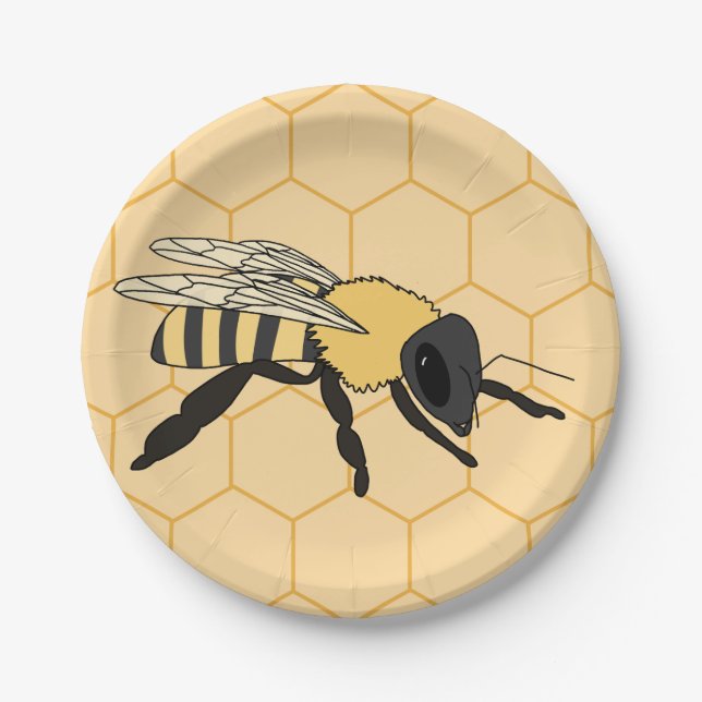 Assiettes En Carton Buzzing Bee Honeycomb Beehive (Devant)