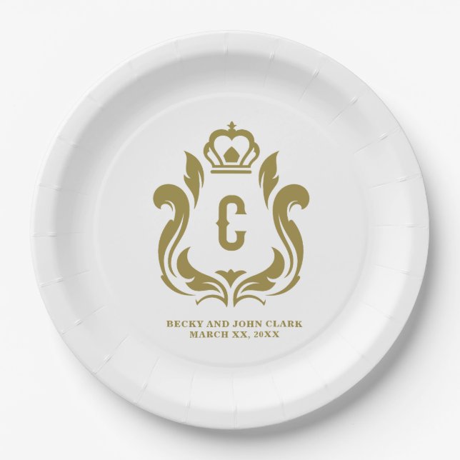 Assiettes En Carton C Cimier d'or initial Monogramme (Devant)