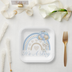 Assiettes En Carton C’est un Baby shower arc-en-ciel Boy Blue Pastel