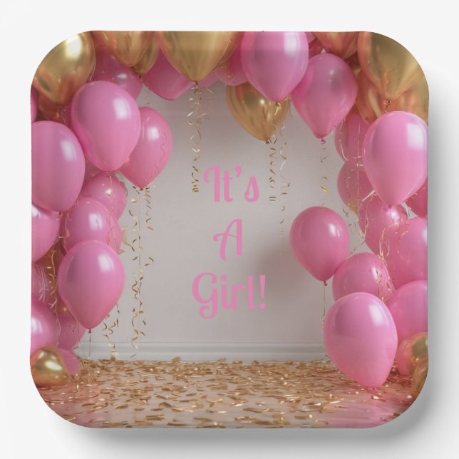 Assiettes En Carton C’est une fille à ballons ! (Recto)
