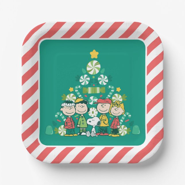 Assiettes En Carton cacahuètes | Arbre de Noël de menthe poivrée (Recto)