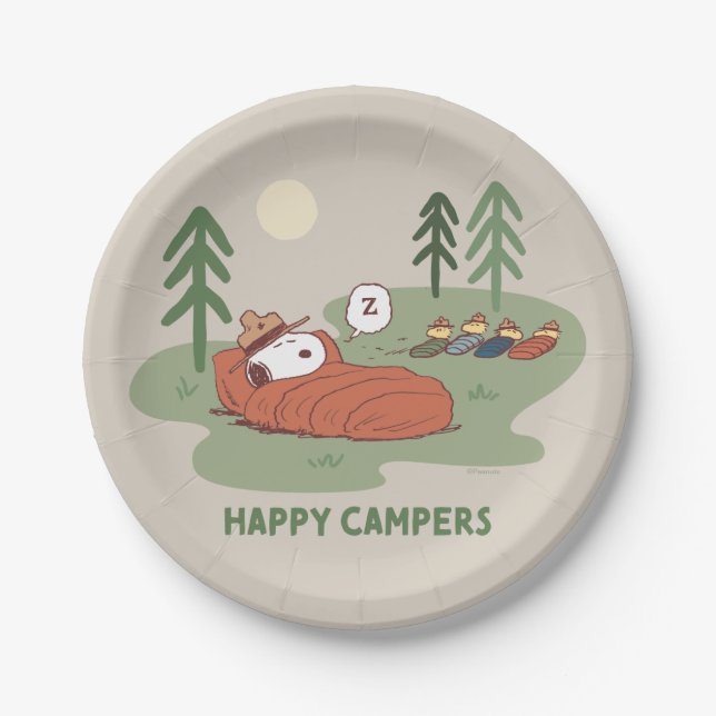 Assiettes En Carton cacahuètes | Campeurs de couchage Snoopy & Woodsto (Devant)