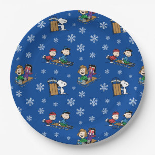 Assiettes En Carton cacahuètes Hiver Sledding Fun Motif