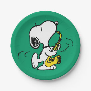 Assiettes En Carton cacahuètes Lecteur Snoopy Saxophone