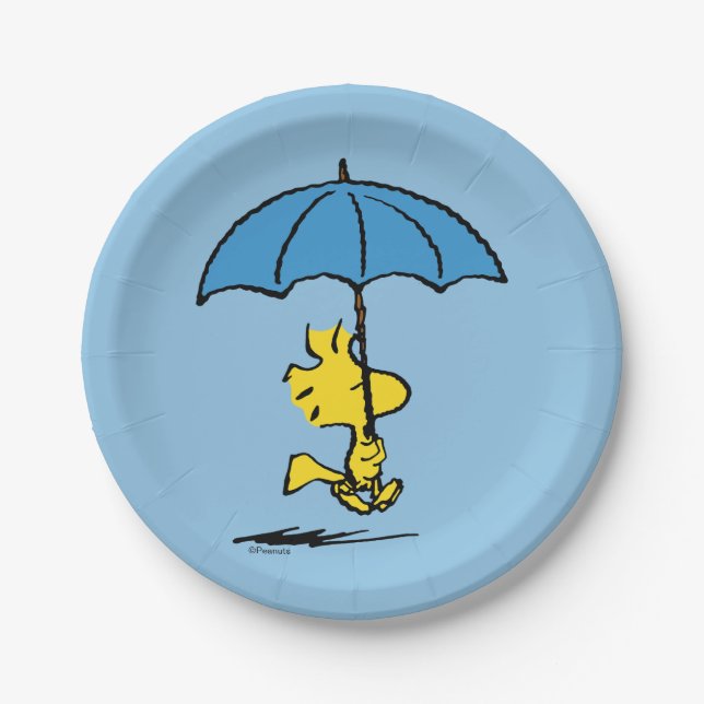 Assiettes En Carton cacahuètes | Parapluie bleu Woodstock (Devant)