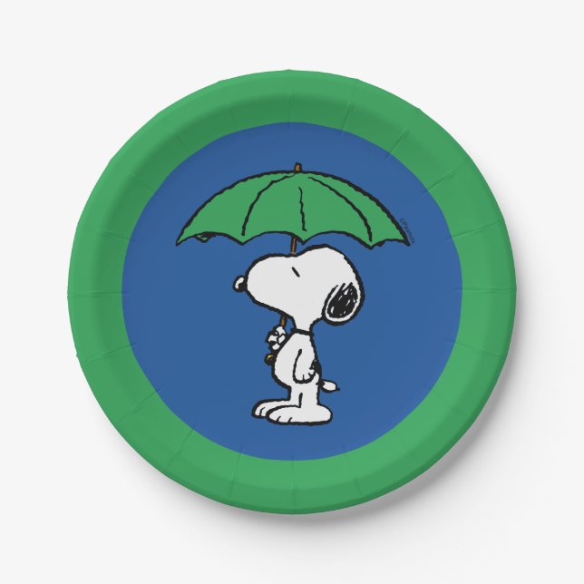 Assiettes En Carton cacahuètes | Parapluie vert Snoopy (Devant)