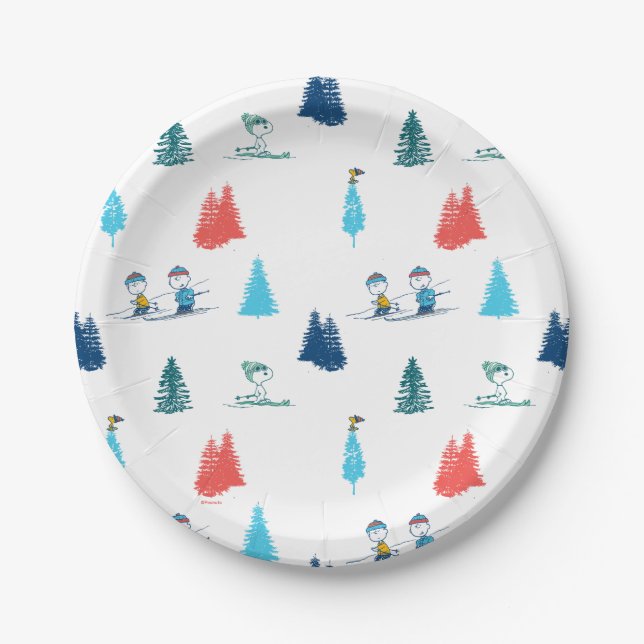 Assiettes En Carton cacahuètes | Ski d'hiver Motif des pistes (Devant)