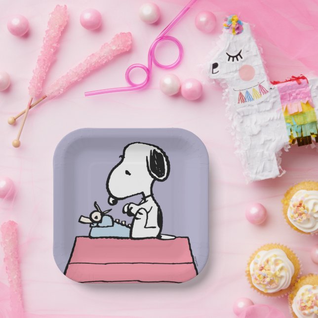 Assiettes En Carton cacahuètes | Snoopy à la machine à écrire (Fête)