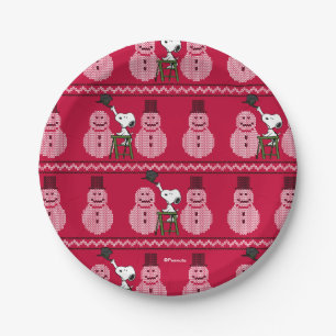 Assiettes En Carton cacahuètes   Snoopy Christmas Sweater Snowman